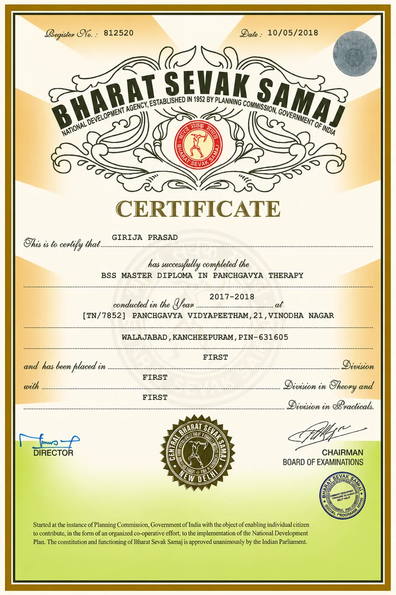 BSS Master Diploma in Panchgavya Therapy